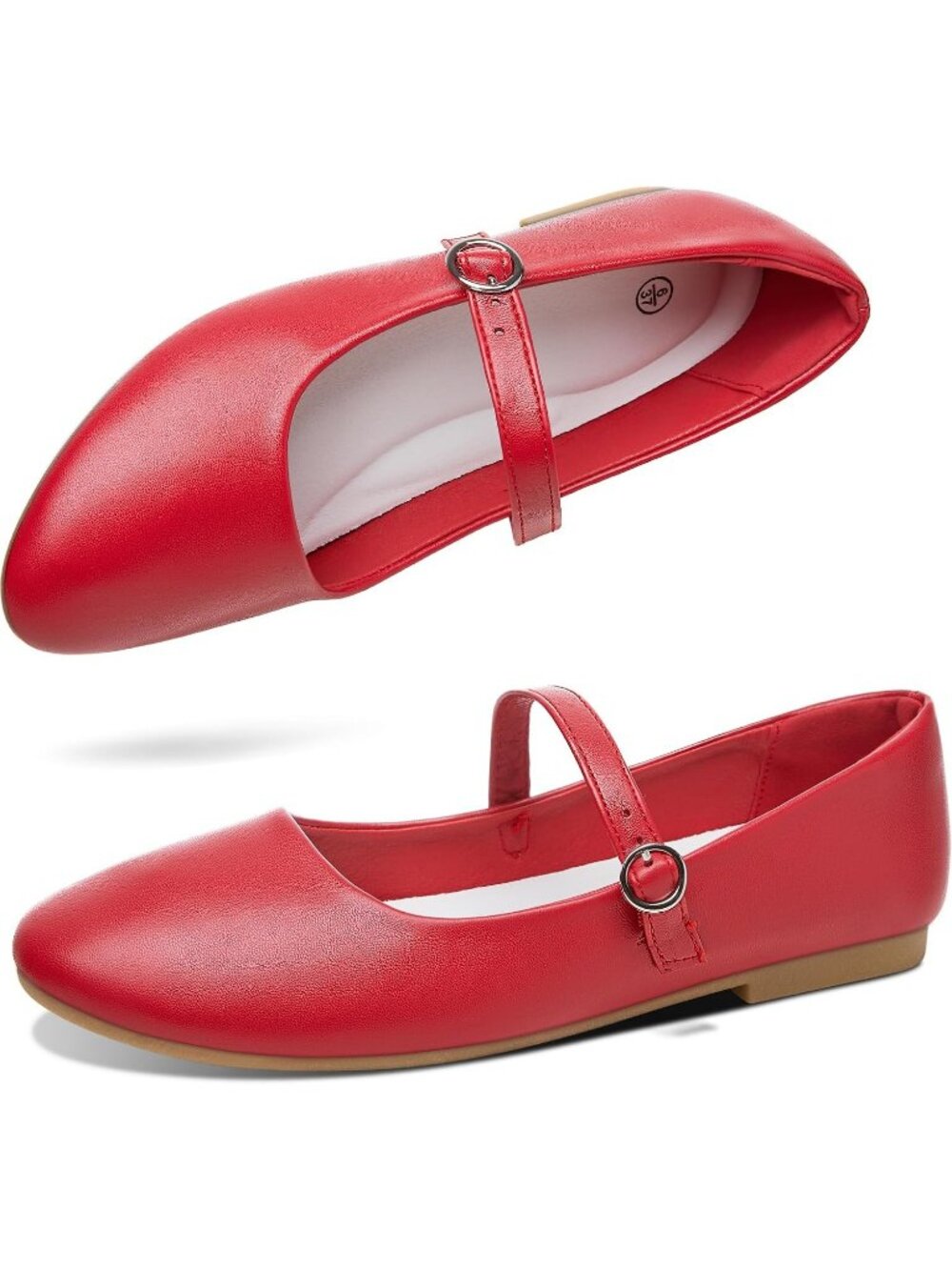 Women's Red PU Leather Mary Jane Round Toe Ballet Flats Casual Office Shoes
